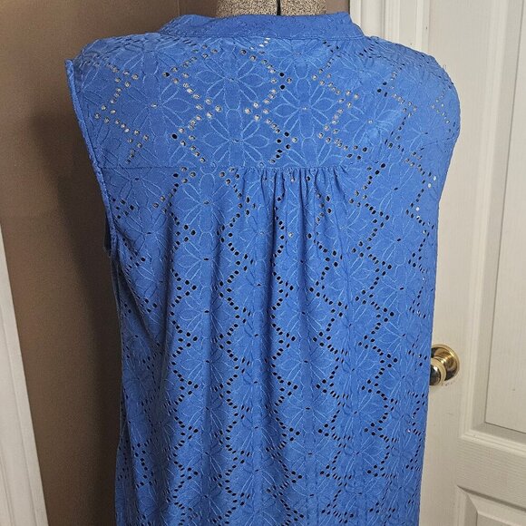 Blue Sleeveless eyelet Blouse szXL - Picture 6 of 10